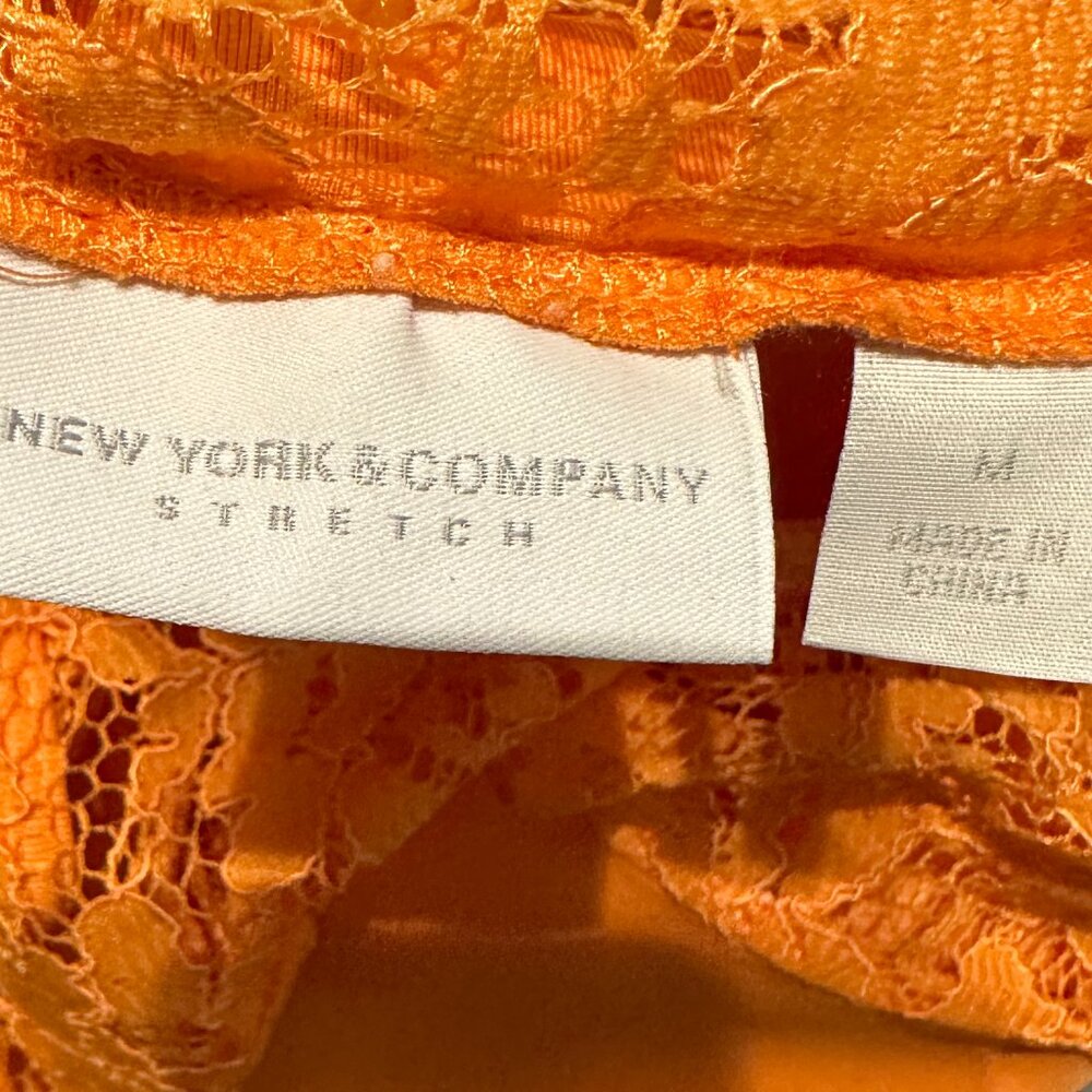 New York & Company Orange Lace Crochet Ruffle Dress | Sleeveless | Size M - Picture 4 of 5